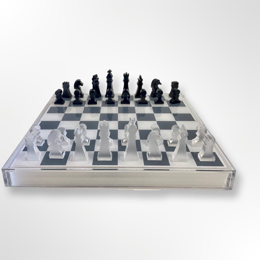 Lucite Acrylic Chess + Checkers Premium Set