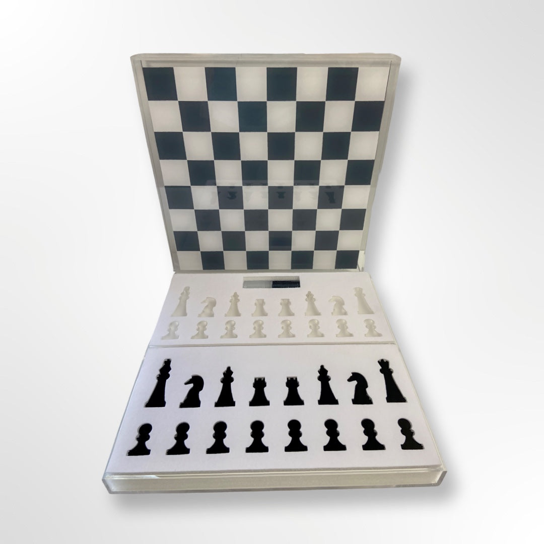 Lucite Acrylic Chess + Checkers Premium Set